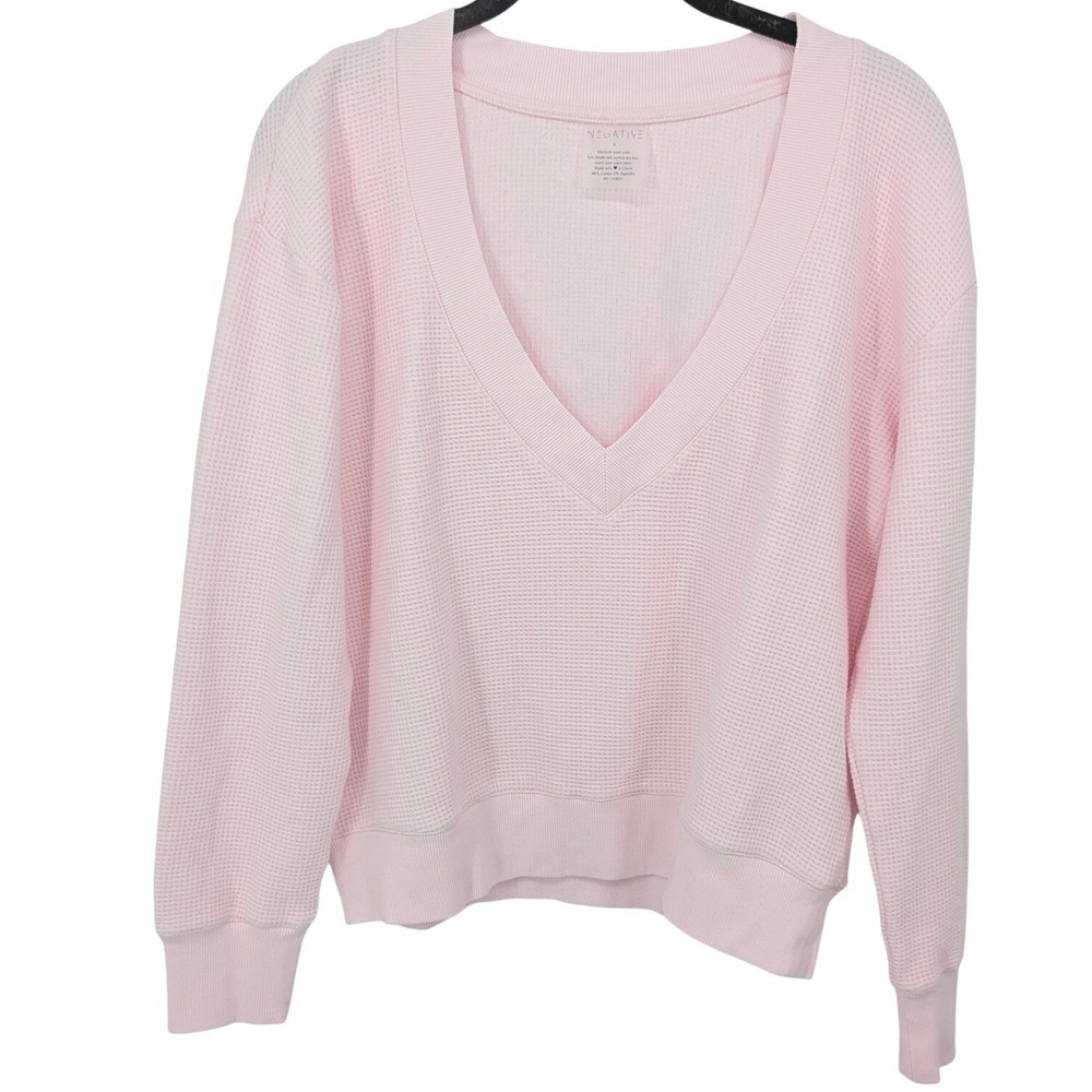Negative Underwear Whipped Waffle Knit Top Small Pink V Neck Long Sleeve Lounge